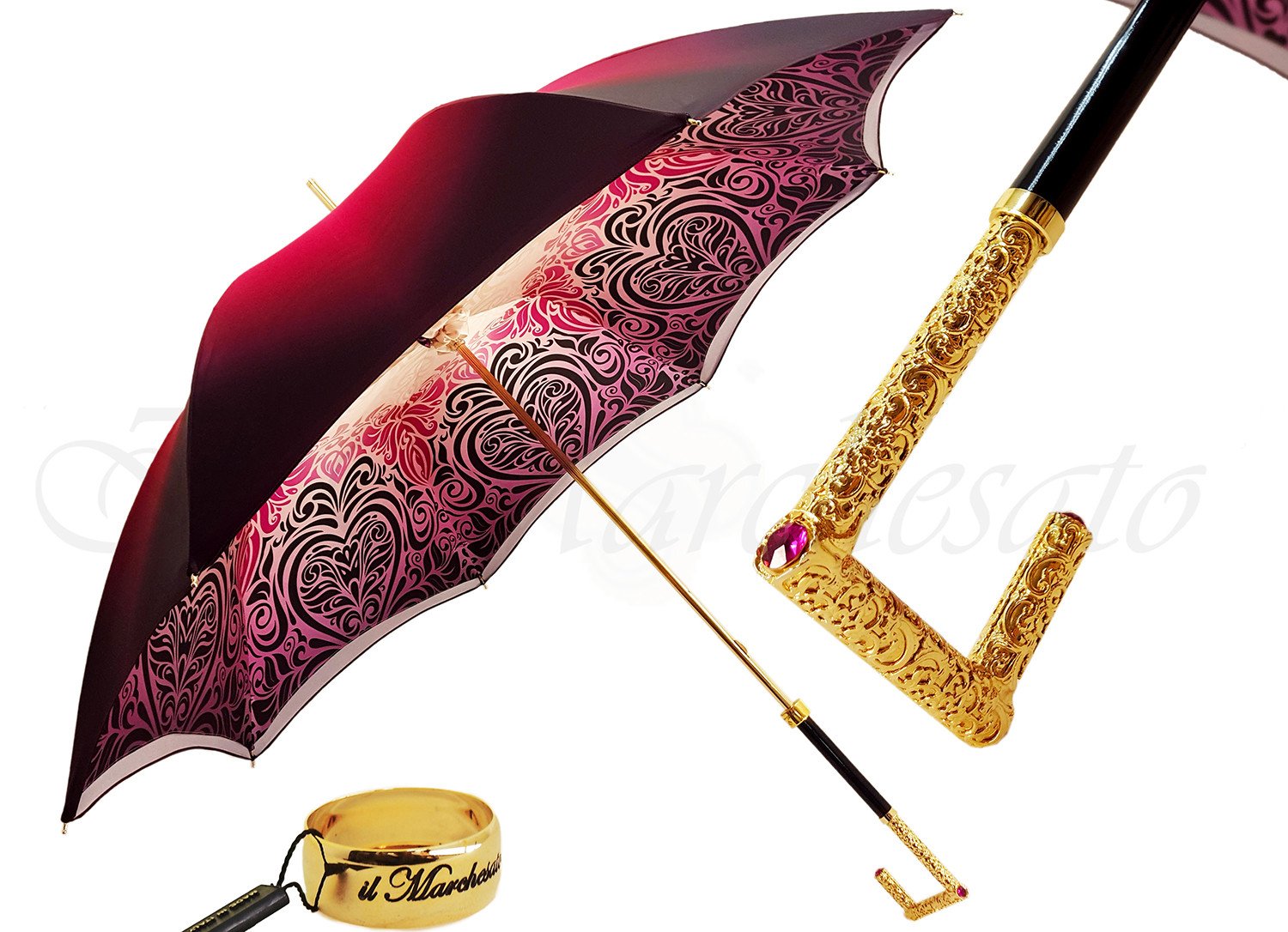 Beautifull Double Canopy Umbrella Finished in a Luxurious Colored Satin Polyester Fabric - il-marchesato