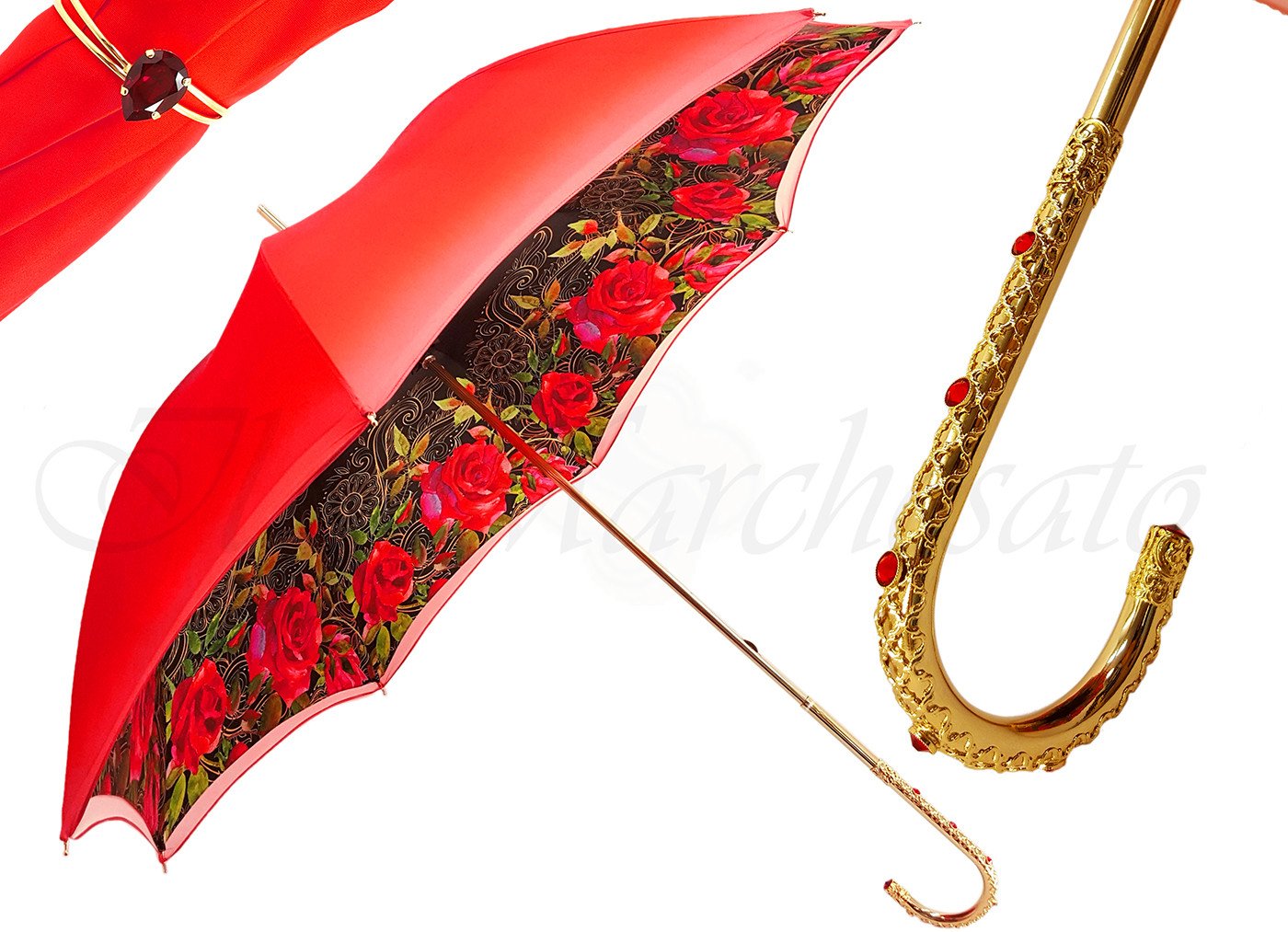 Orange Floral Umbrella, Double Canopy Luxury Ladies - il-marchesato