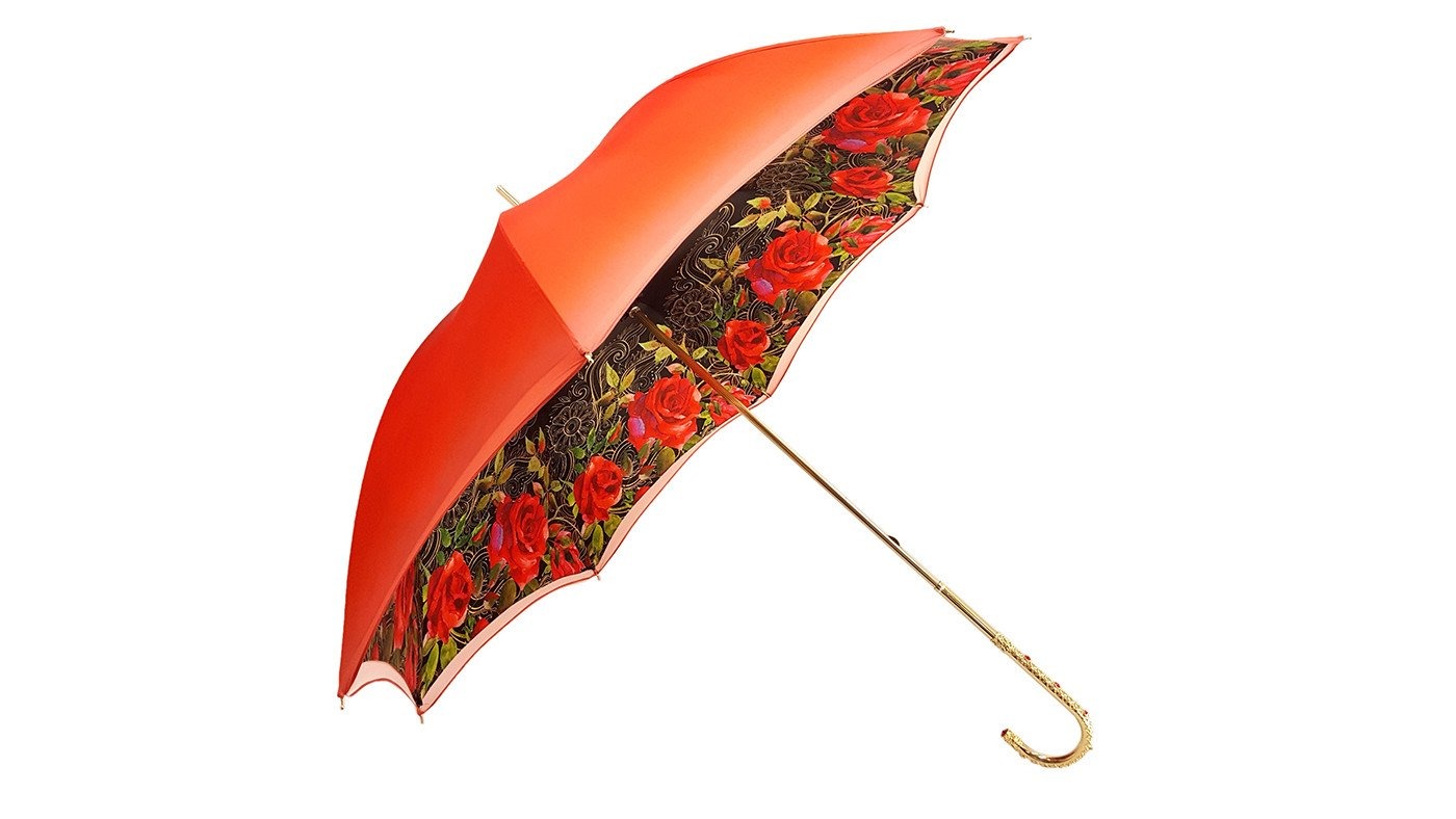 Orange Floral Umbrella, Double Canopy Luxury Ladies - il-marchesato