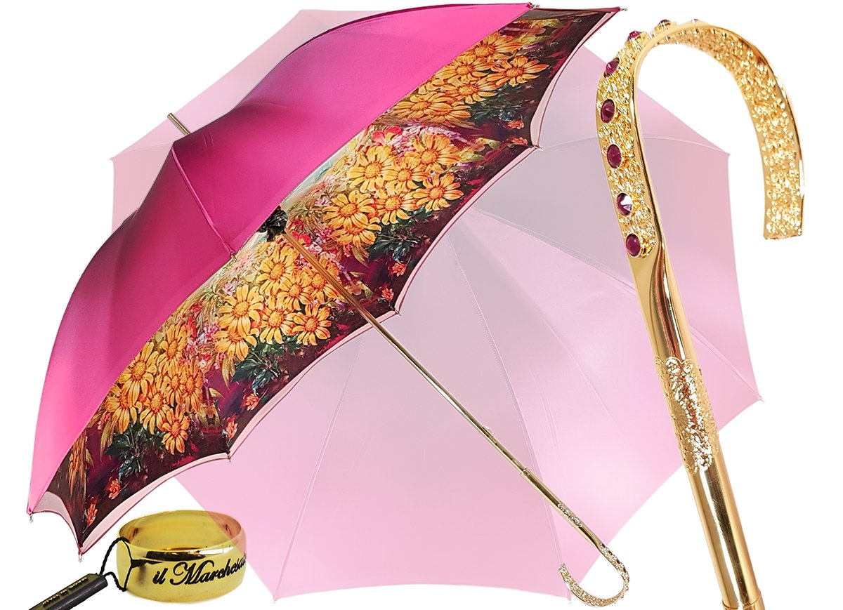 Lovely Fuchsia Shade Umbrella, New Flowered Exclusive By il Marchesato - il-marchesato