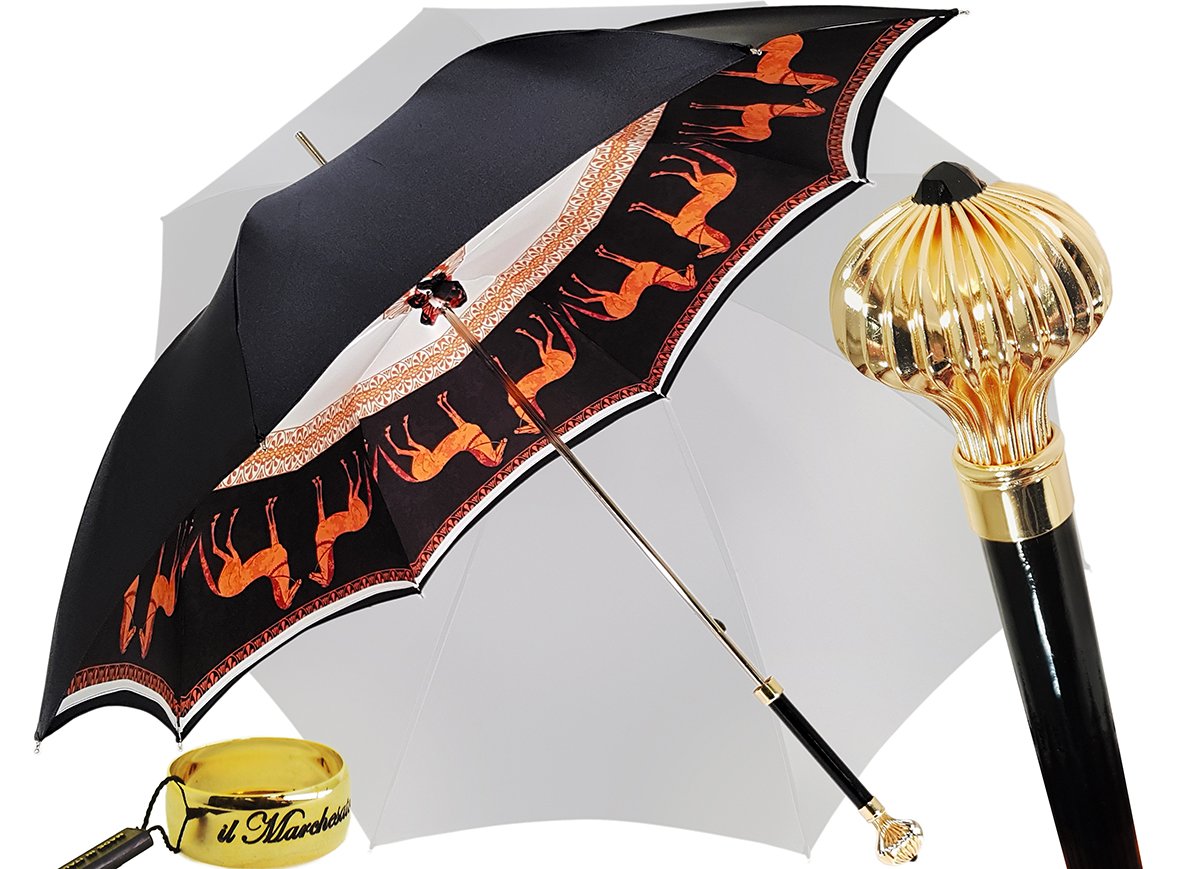 Double Cloth Women's Umbrella with Printed Horses Design - il-marchesato