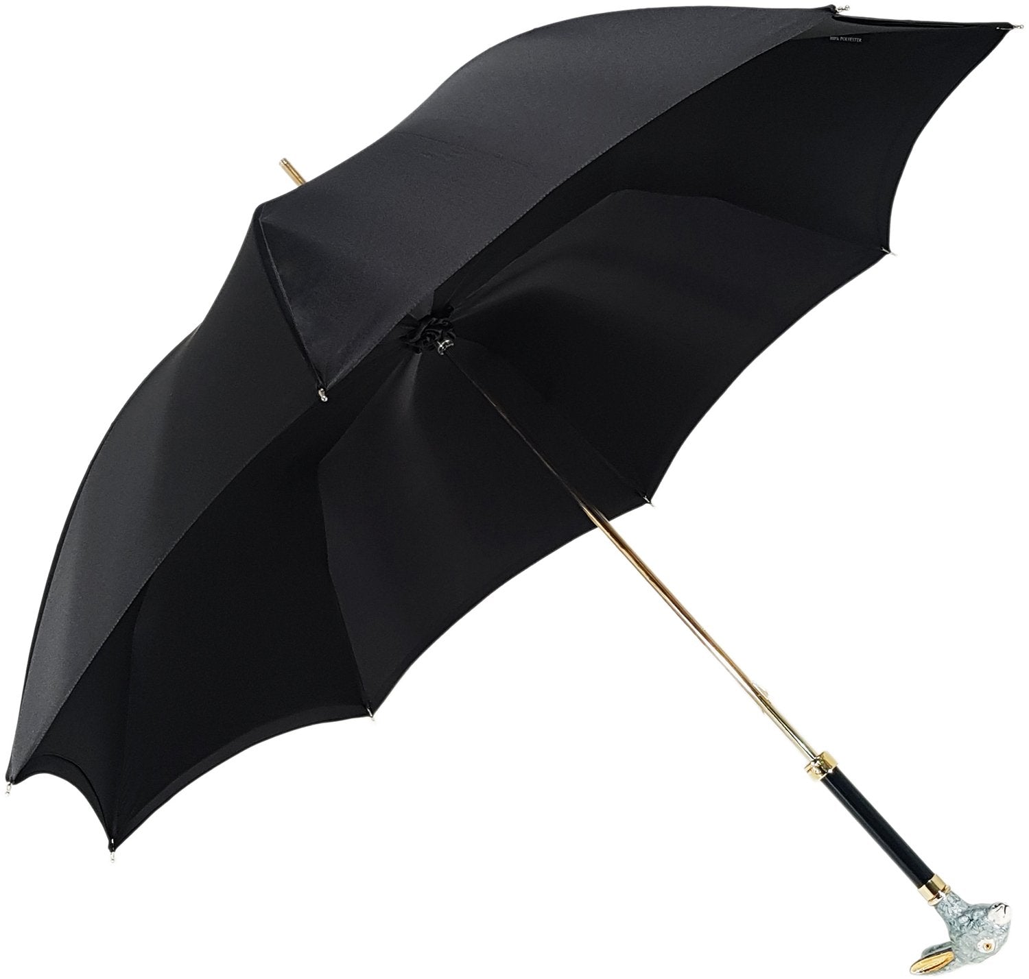 Elegant Umbrella With Double Layer In Black Satin - il-marchesato