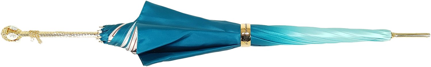 Beautiful Double Canopy Umbrella in a Luxurious Turquoise Colored Polyester Satin - il-marchesato