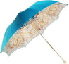 Beautiful Double Canopy Umbrella in a Luxurious Turquoise Colored Polyester Satin - il-marchesato