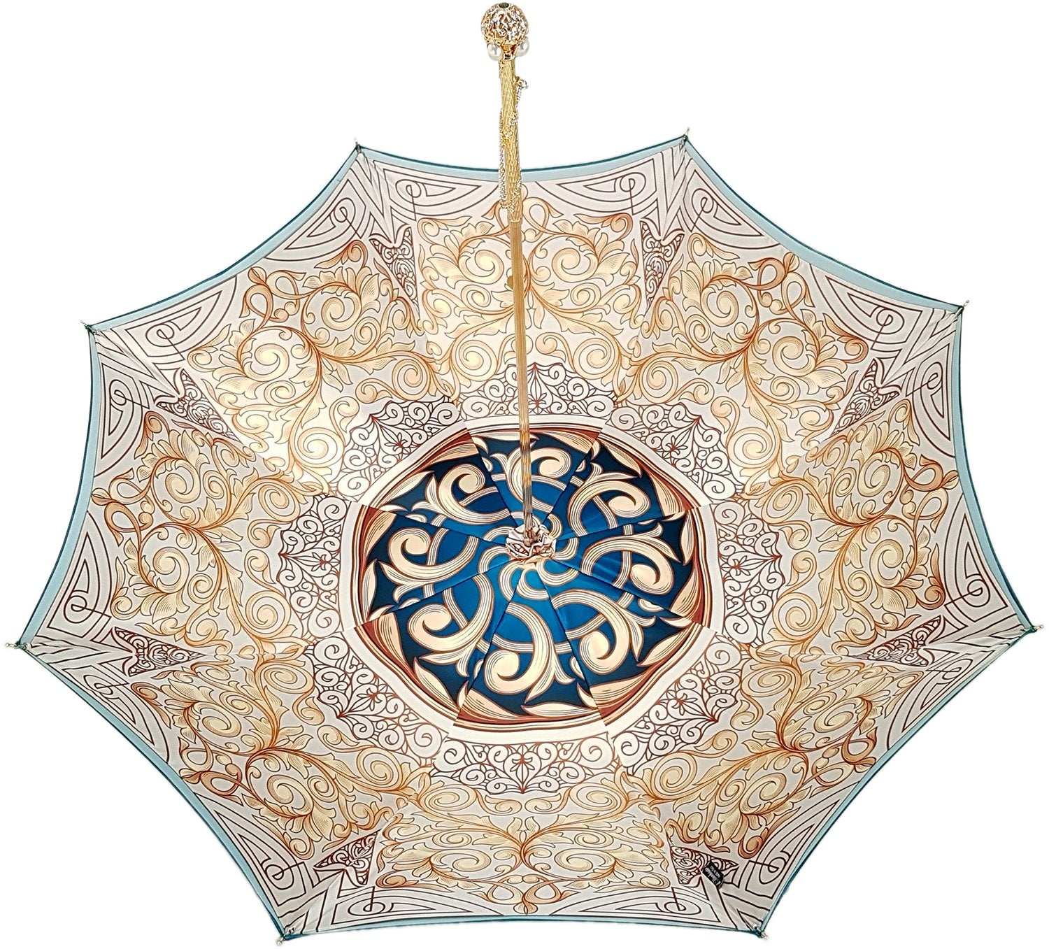 Beautiful Double Canopy Umbrella in a Luxurious Turquoise Colored Polyester Satin - il-marchesato