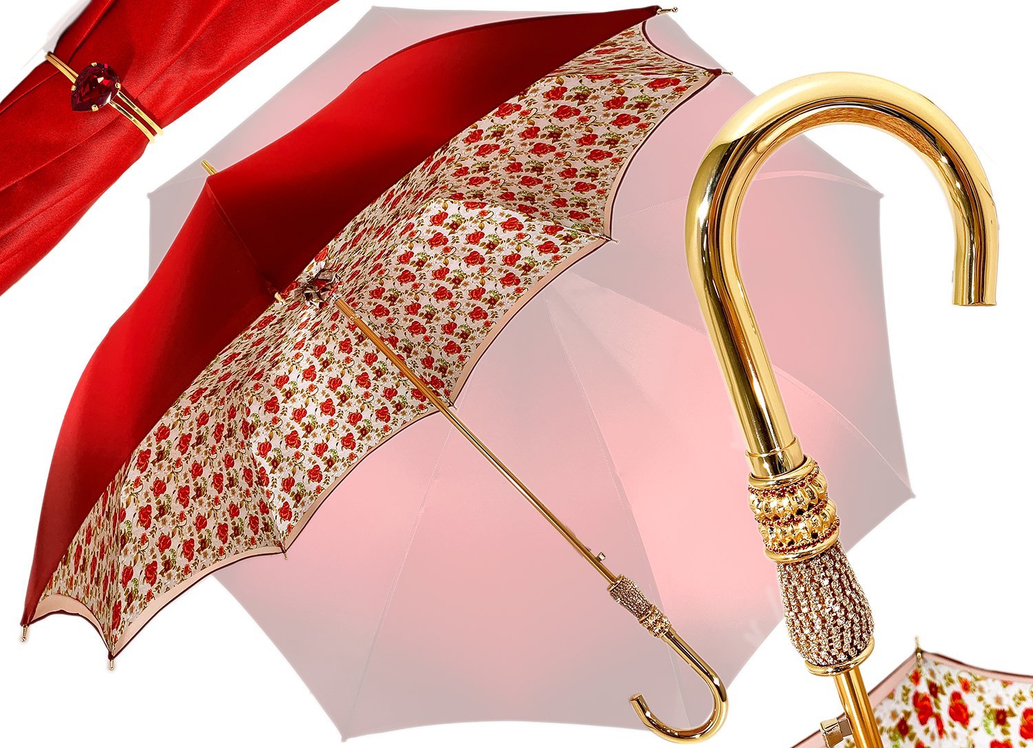 Il Marchesato Bright Red small roses Women's Umbrella - il-marchesato