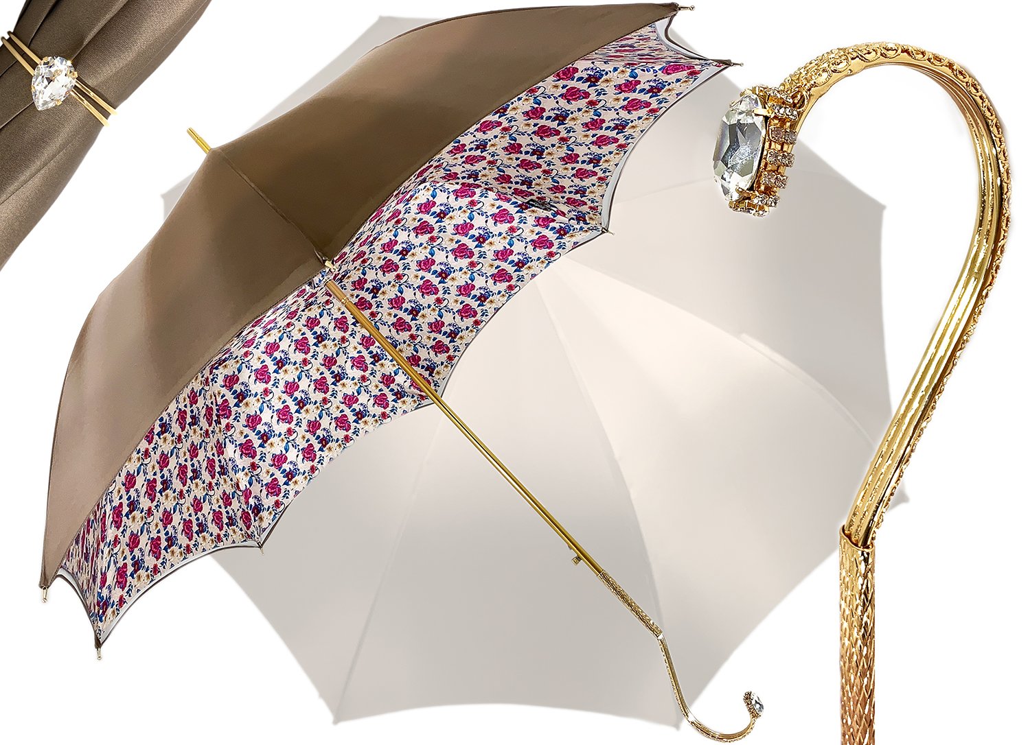 Il Marchesato Ivory with Flowered Interior Women's Umbrella - il-marchesato