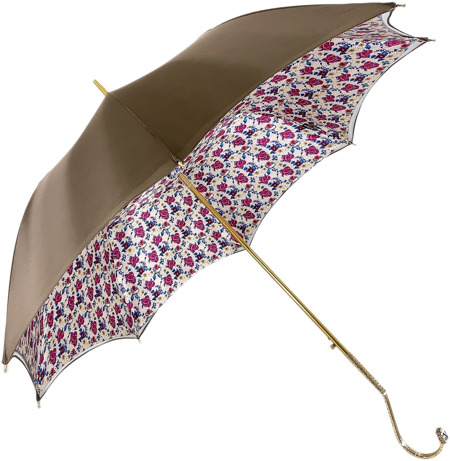 Il Marchesato Ivory with Flowered Interior Women's Umbrella - il-marchesato