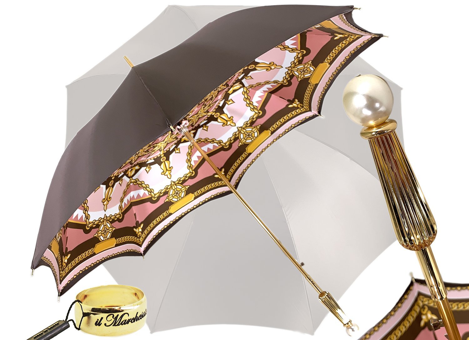 "Classic" brown and pink, Chain design - Fantastic pearl handle - il-marchesato