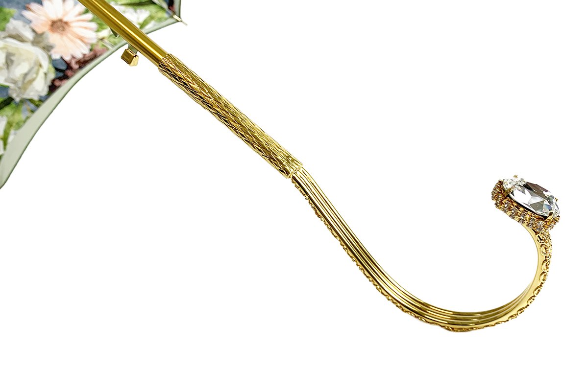 Elegant Green Floral Umbrella - IL MARCHESATO LUXURY UMBRELLAS, CANES AND SHOEHORNS