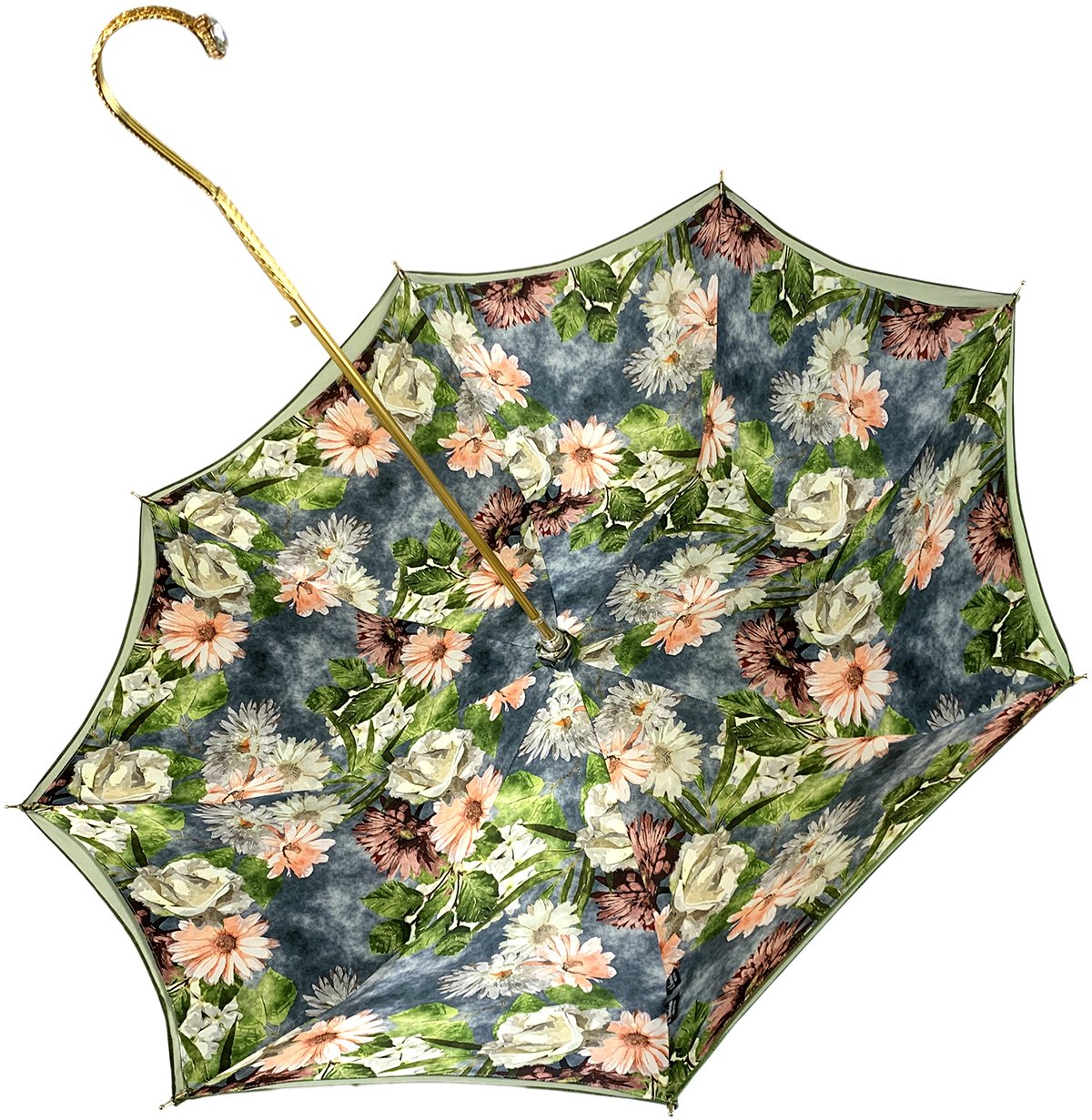 Elegant Green Floral Umbrella - IL MARCHESATO LUXURY UMBRELLAS, CANES AND SHOEHORNS