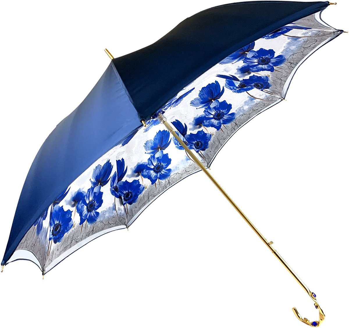 Blue Flowers Umbrella - IL MARCHESATO LUXURY UMBRELLAS, CANES AND SHOEHORNS