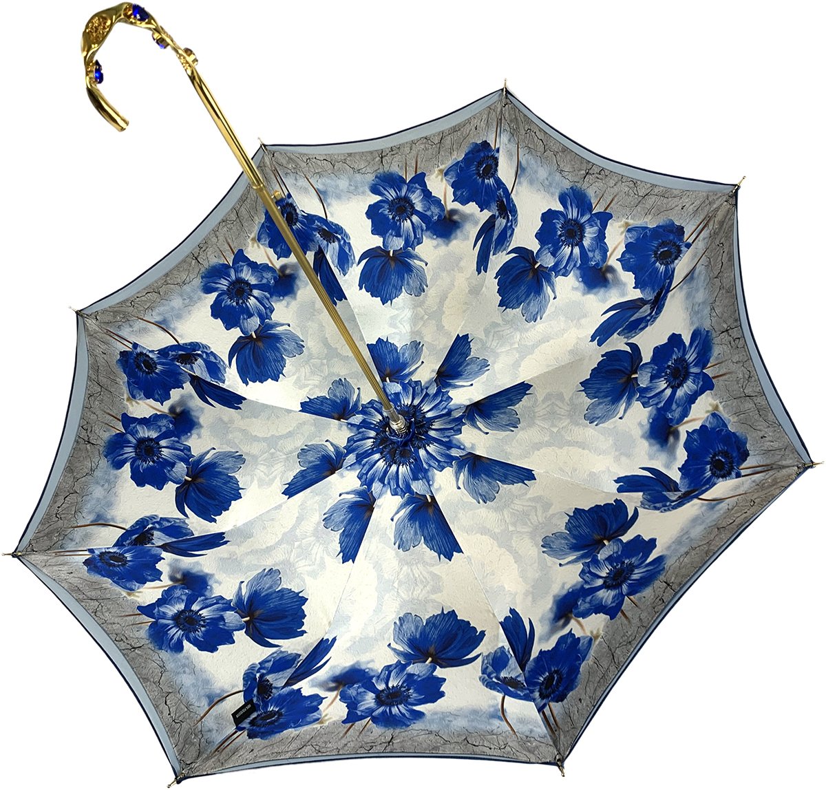 Blue Flowers Umbrella - IL MARCHESATO LUXURY UMBRELLAS, CANES AND SHOEHORNS