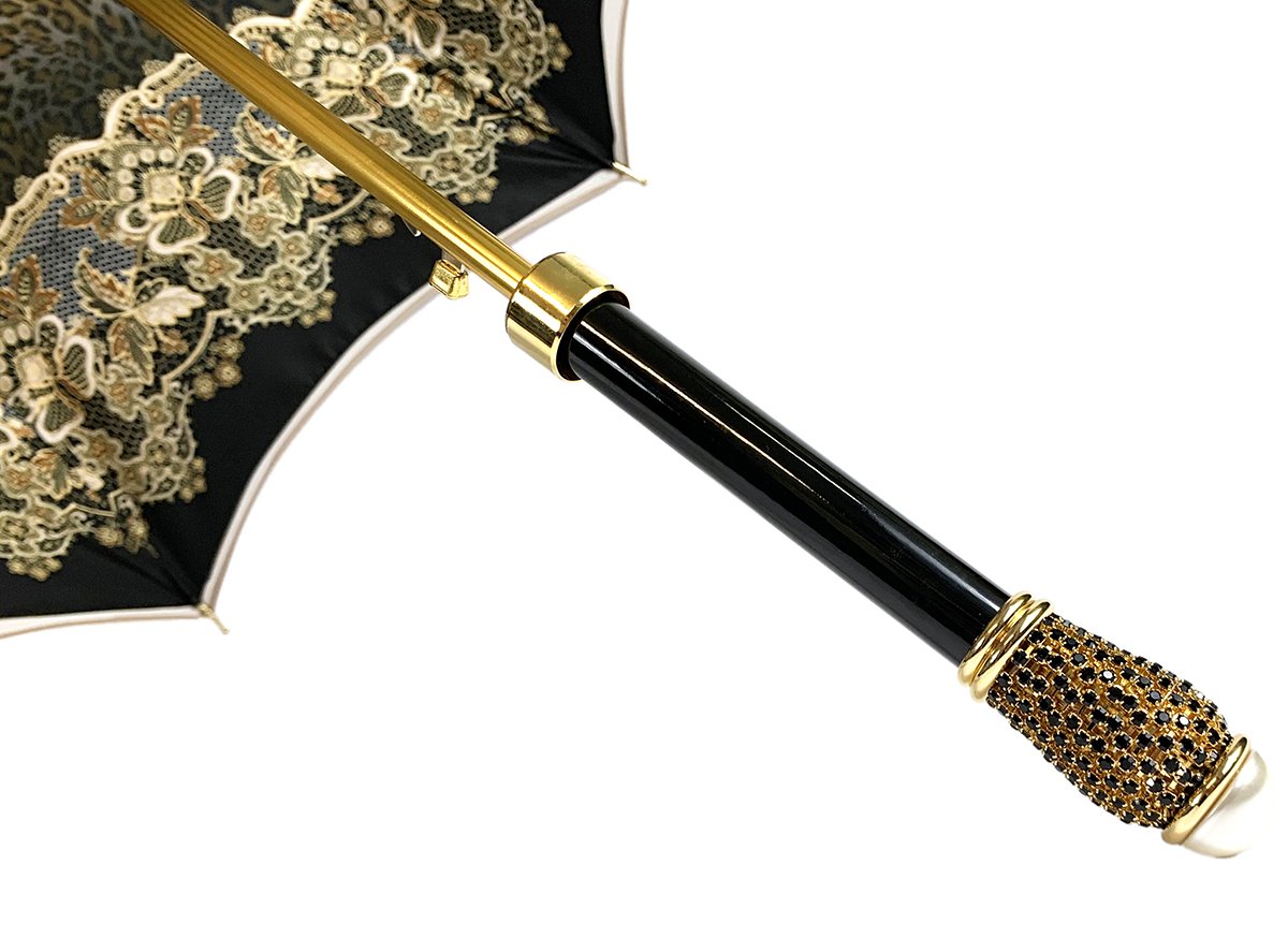 Creamy Leopard Print Umbrella, Double Cloth - IL MARCHESATO LUXURY UMBRELLAS, CANES AND SHOEHORNS