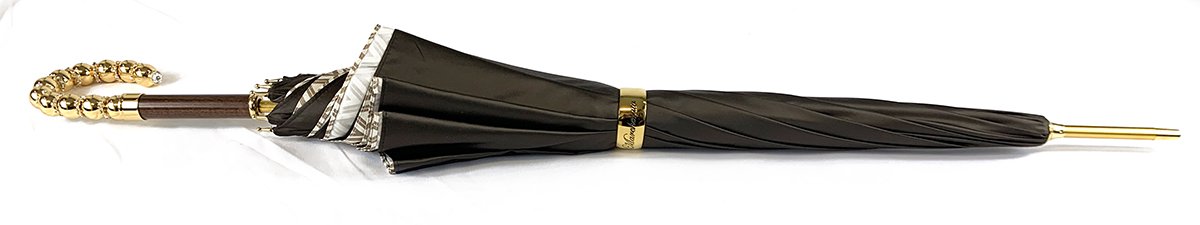 Brown Umbrella With Rhombus Pattern Inside - IL MARCHESATO LUXURY UMBRELLAS, CANES AND SHOEHORNS