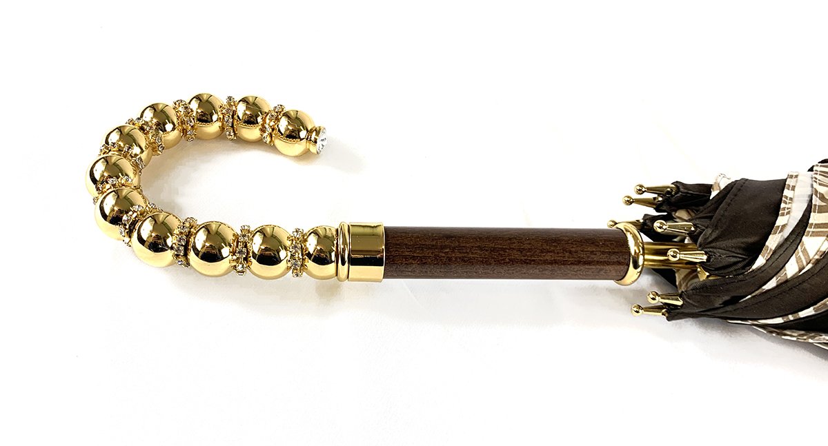 Brown Umbrella With Rhombus Pattern Inside - IL MARCHESATO LUXURY UMBRELLAS, CANES AND SHOEHORNS