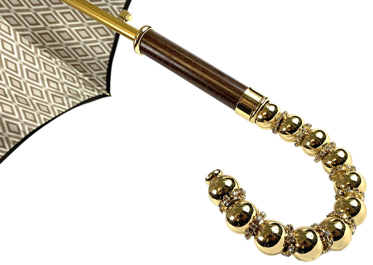 Brown Umbrella With Rhombus Pattern Inside - IL MARCHESATO LUXURY UMBRELLAS, CANES AND SHOEHORNS