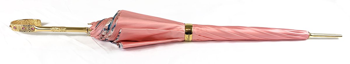 Beautiful Double Canopy Umbrella in a Luxurious Pink Satin - IL MARCHESATO LUXURY UMBRELLAS, CANES AND SHOEHORNS