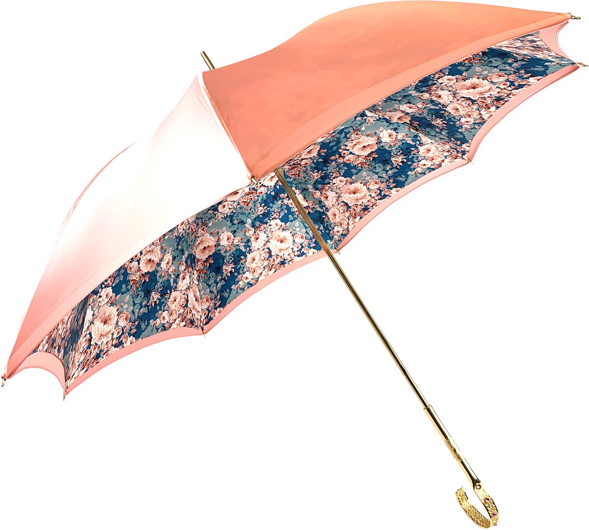 Beautiful Double Canopy Umbrella in a Luxurious Pink Satin - IL MARCHESATO LUXURY UMBRELLAS, CANES AND SHOEHORNS