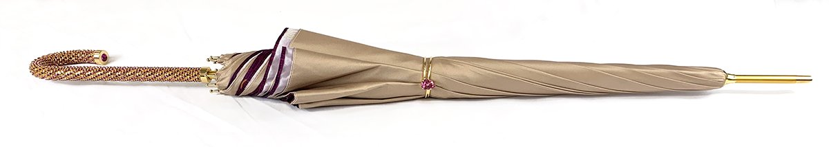 Gorgeous Cream Color Umbrella With Double Fabric - IL MARCHESATO LUXURY UMBRELLAS, CANES AND SHOEHORNS
