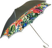 Grey Umbrella With Floral Print Interior - Exclusive Pattern - IL MARCHESATO LUXURY UMBRELLAS, CANES AND SHOEHORNS