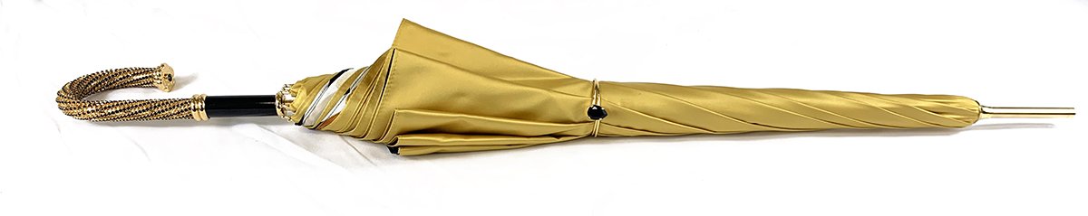 Umbrella In Fantastic Double Yellow Gold Cloth - IL MARCHESATO LUXURY UMBRELLAS, CANES AND SHOEHORNS