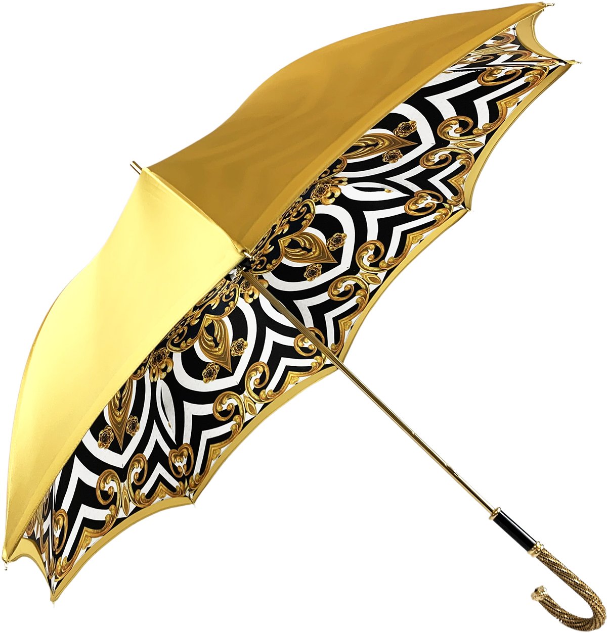 Umbrella In Fantastic Double Yellow Gold Cloth - IL MARCHESATO LUXURY UMBRELLAS, CANES AND SHOEHORNS