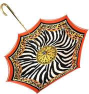 Elegant Internally Leopard Print Umbrella, Double Cloth - IL MARCHESATO LUXURY UMBRELLAS, CANES AND SHOEHORNS