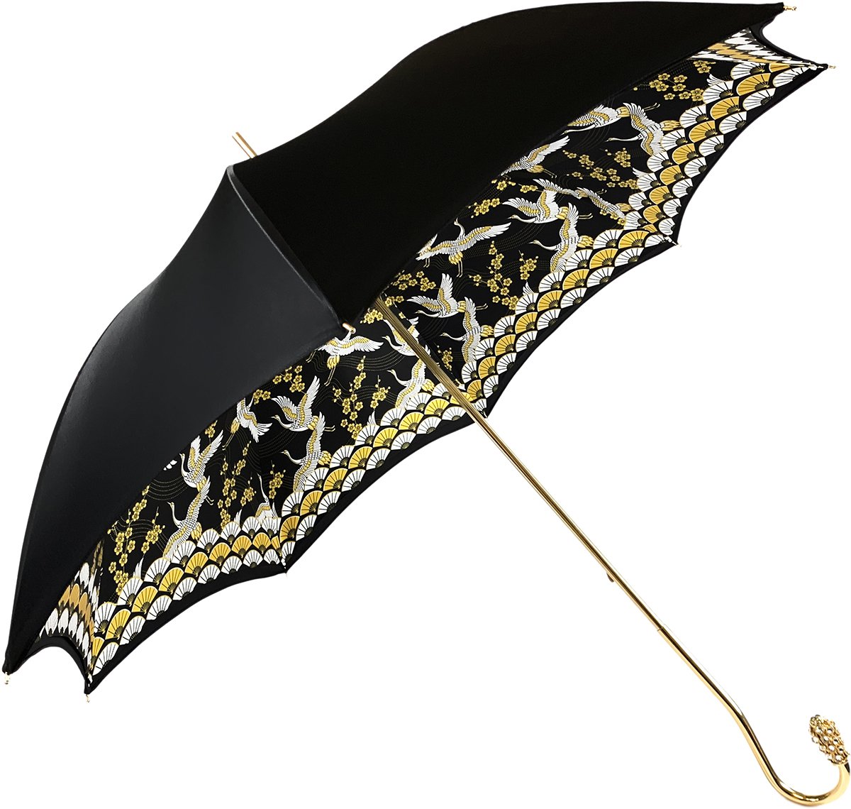 Elegant Internally Herons Print Umbrella, Double Cloth - IL MARCHESATO LUXURY UMBRELLAS, CANES AND SHOEHORNS