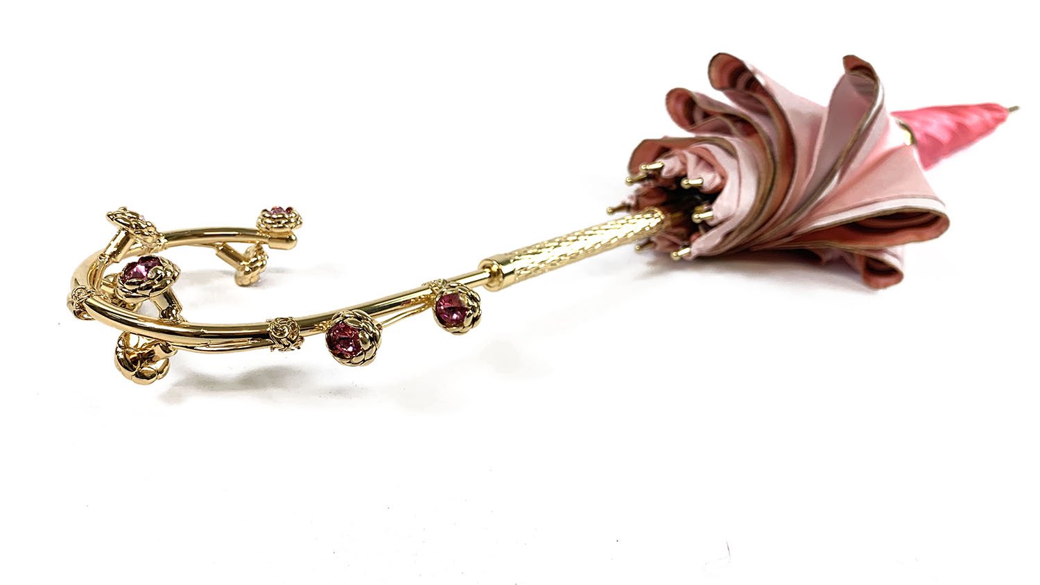 Fantastic light pink umbrella with Special flowered handle