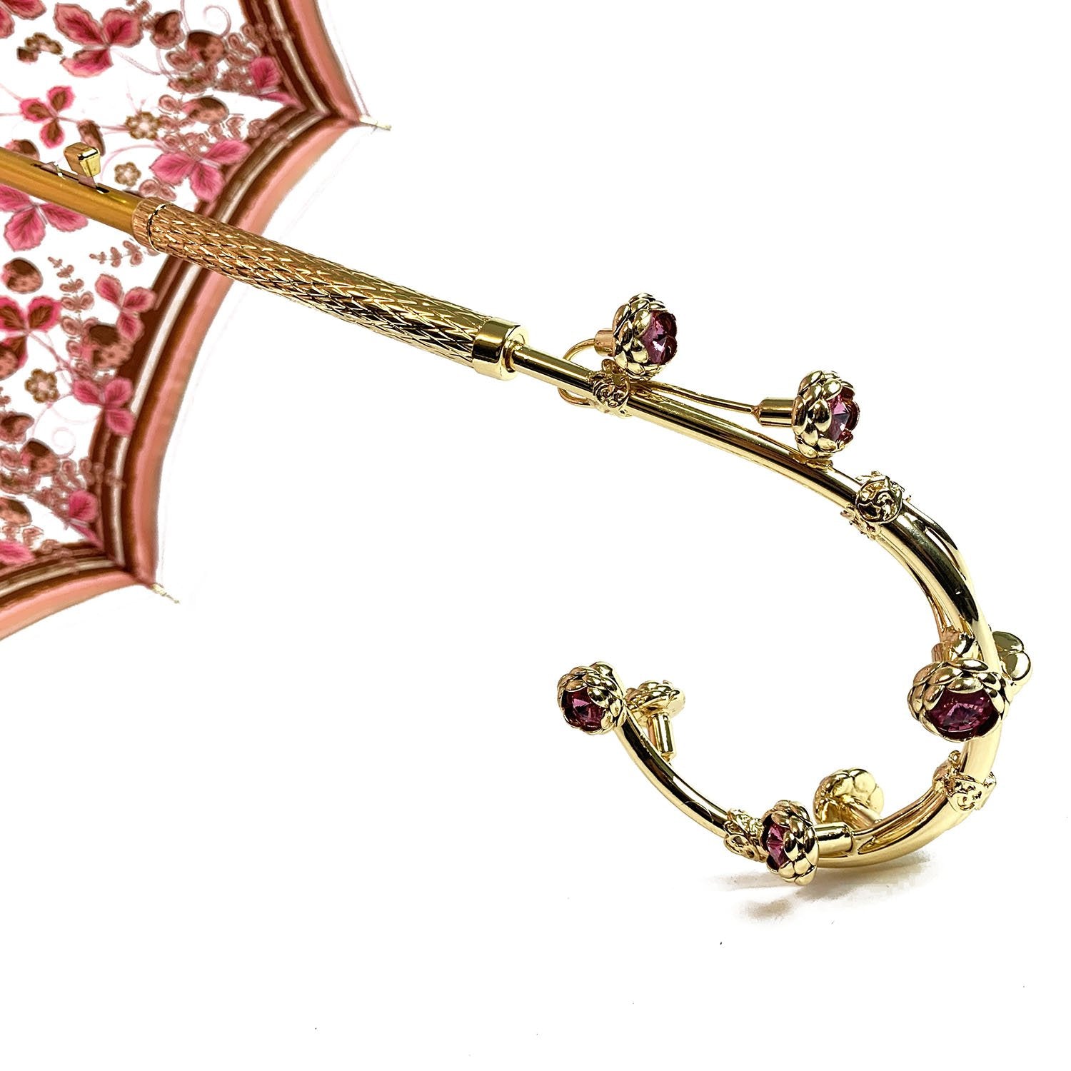 Fantastic light pink umbrella with Special flowered handle - IL MARCHESATO LUXURY UMBRELLAS, CANES AND SHOEHORNS