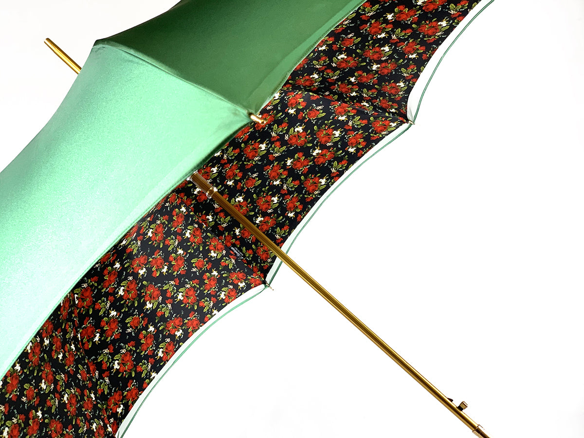 Fanciful Green Umbrella with Roses