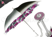 Silvered Umbrella with Anemones and Fuchsia Crystals