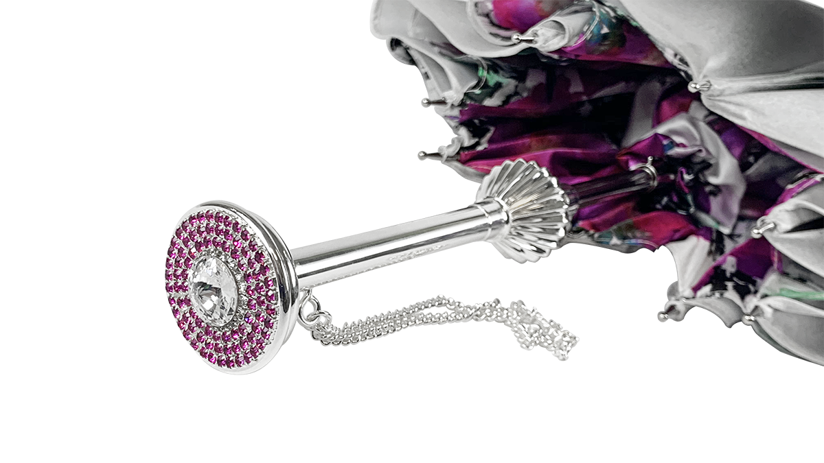 Silvered Umbrella with Anemones and Fuchsia Crystals
