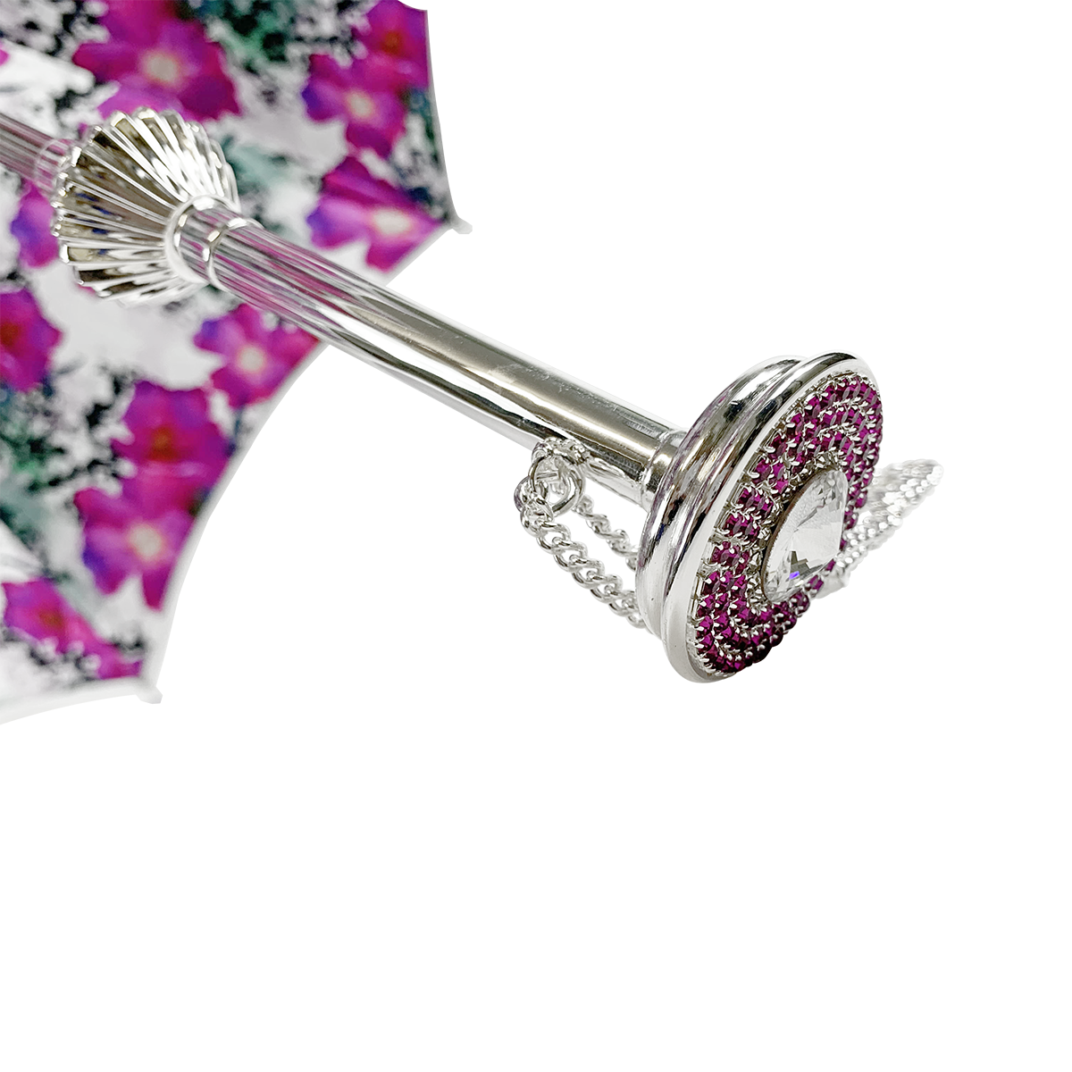 Silvered Umbrella with Anemones and Fuchsia Crystals