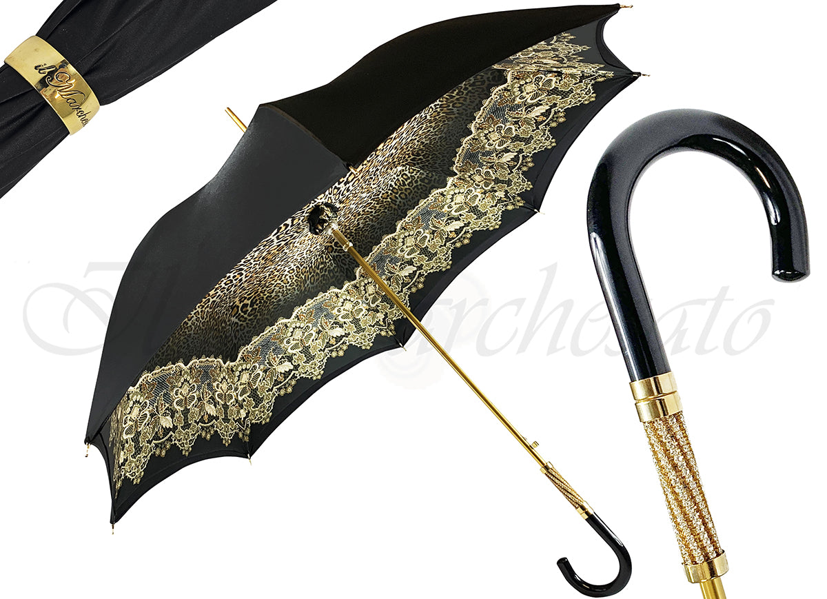 Simple and Elegant Black Umbrella with Animalier design