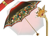 Marvelous Green and Red Umbrella with Goldplated flower