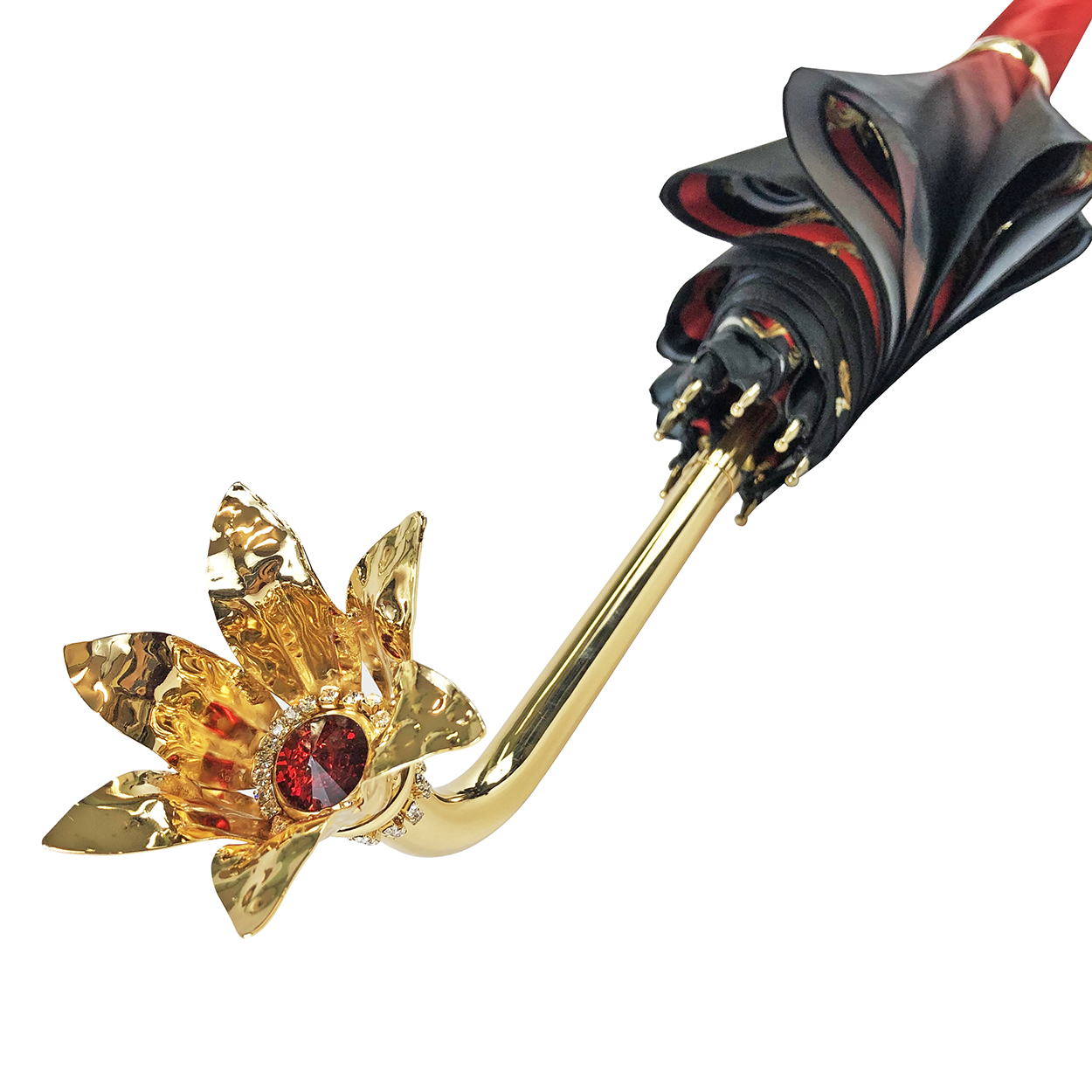 Marvelous Green and Red Umbrella with Goldplated flower