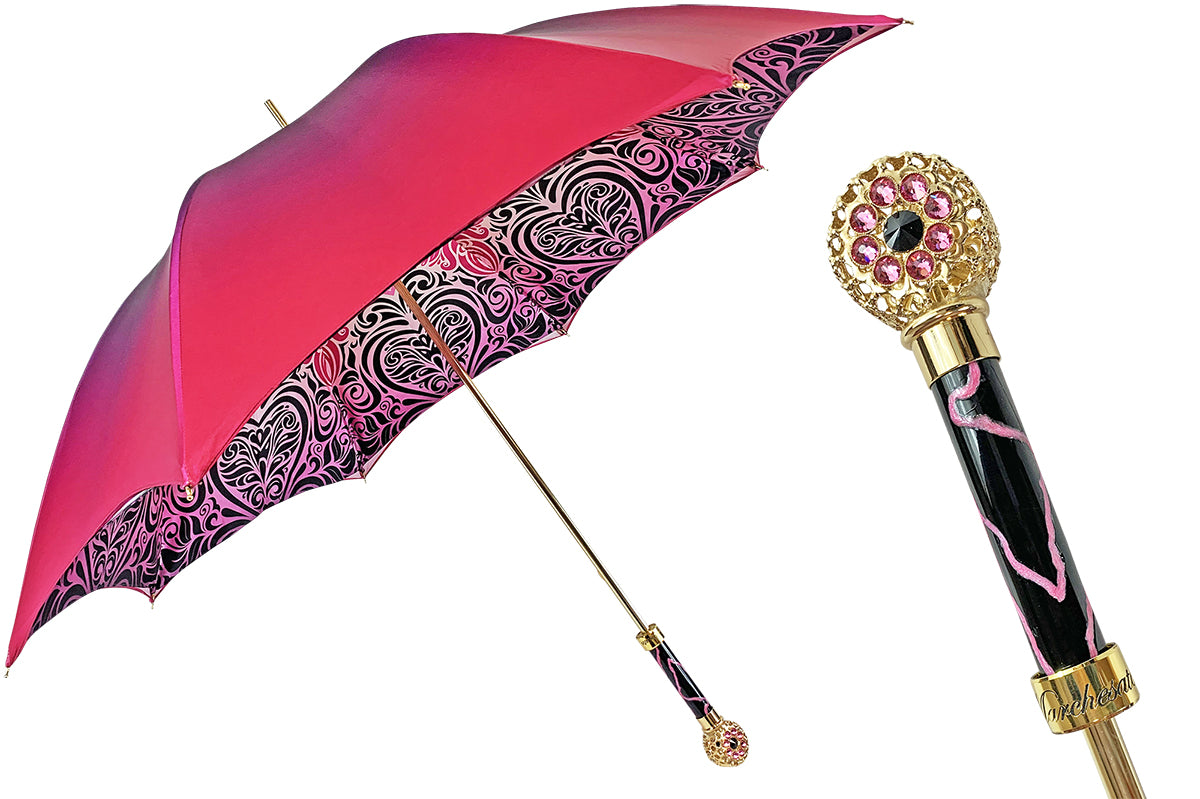 Fuchsia umbrella with medallion and crystals