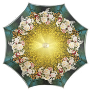 Dark green umbrella with roses and cream knob
