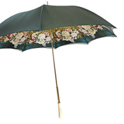 Dark green umbrella with roses and cream knob