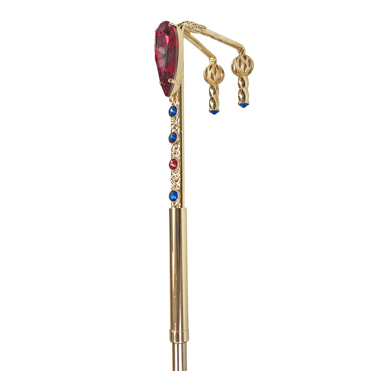 Beautiful umbrella with gold-plated handle and big red crystal