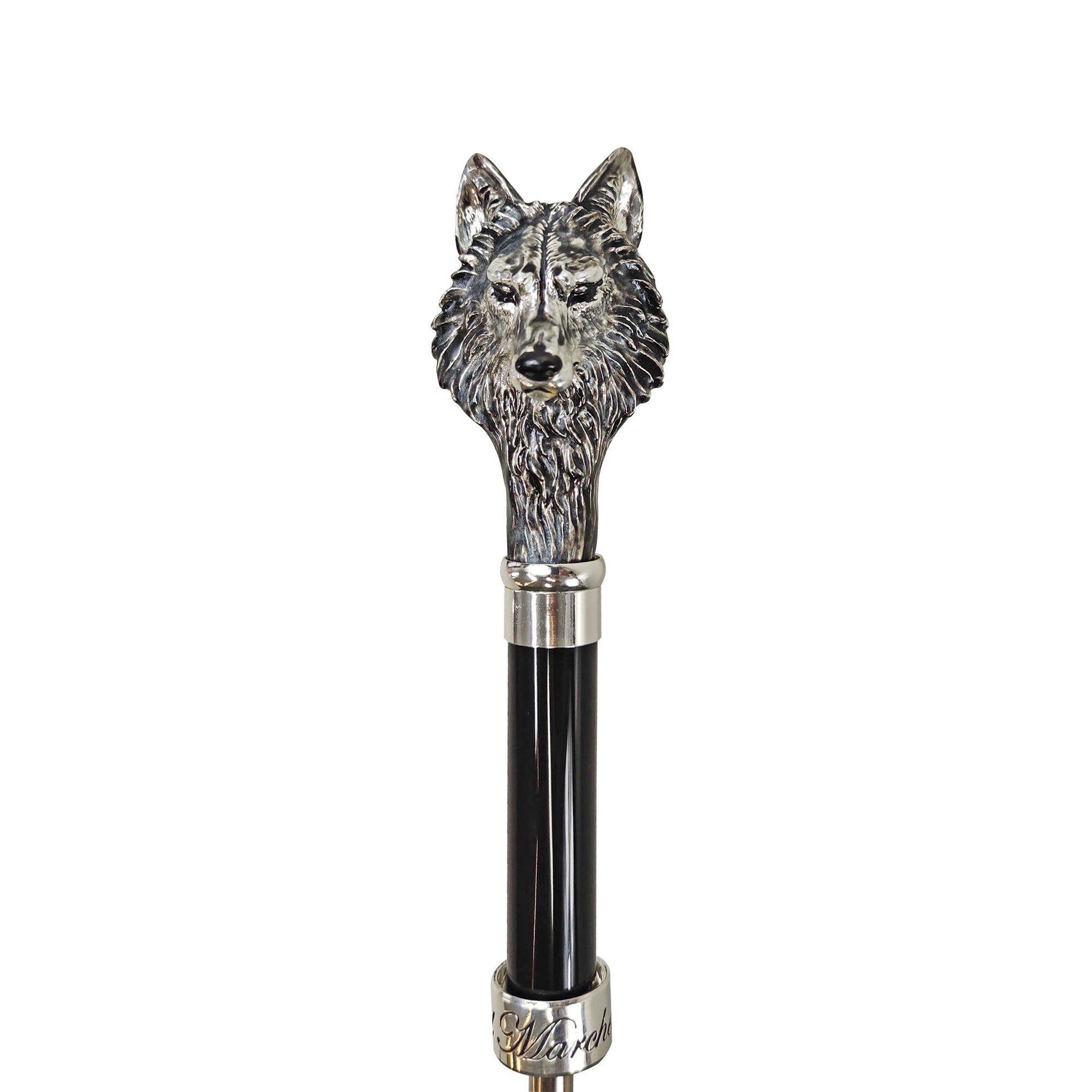 Stylish umbrell - Silverplated 925 Wolf with fur design