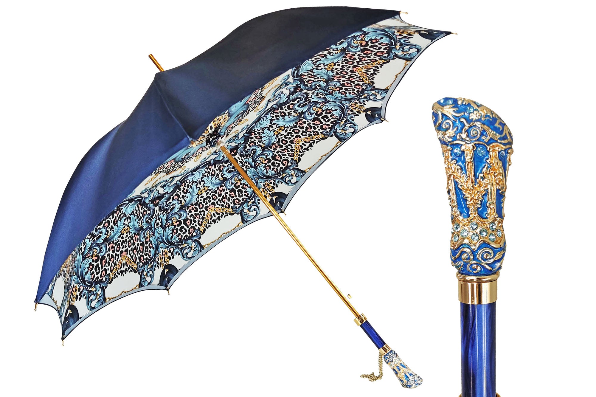 Majestic blue umbrella with turquoise crystals ilMarchesato Luxury