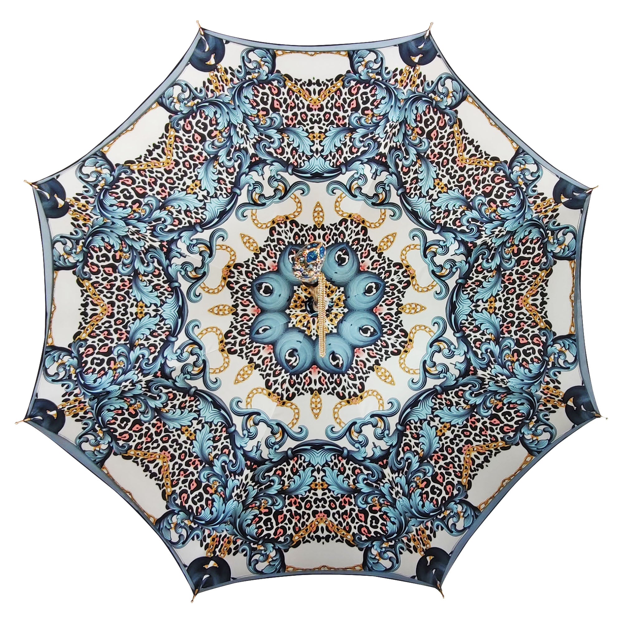 Ombrello Blu con ornamenti leopardati