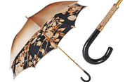 Elegante ombrello da donna con design a fiori neri e marroni