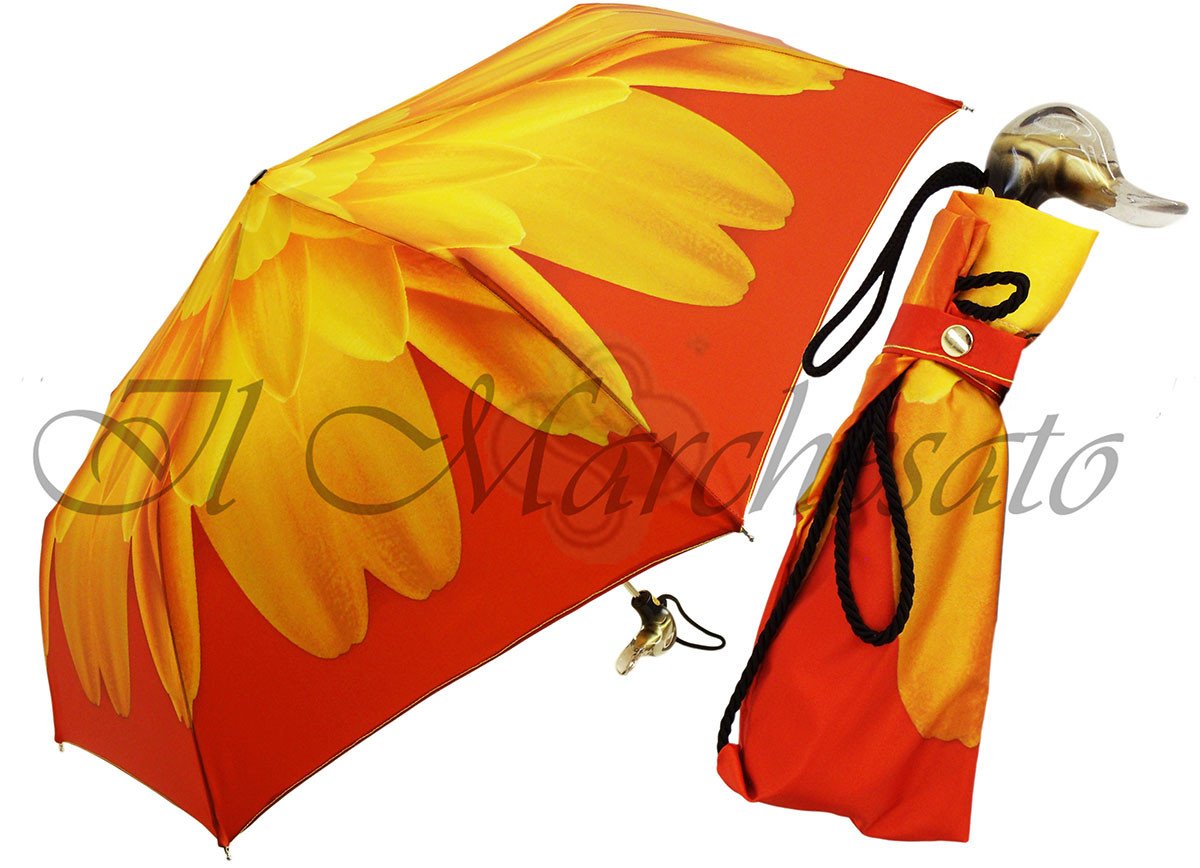 Flowered Women's Folding Umbrella with Duck Handle - il-marchesato