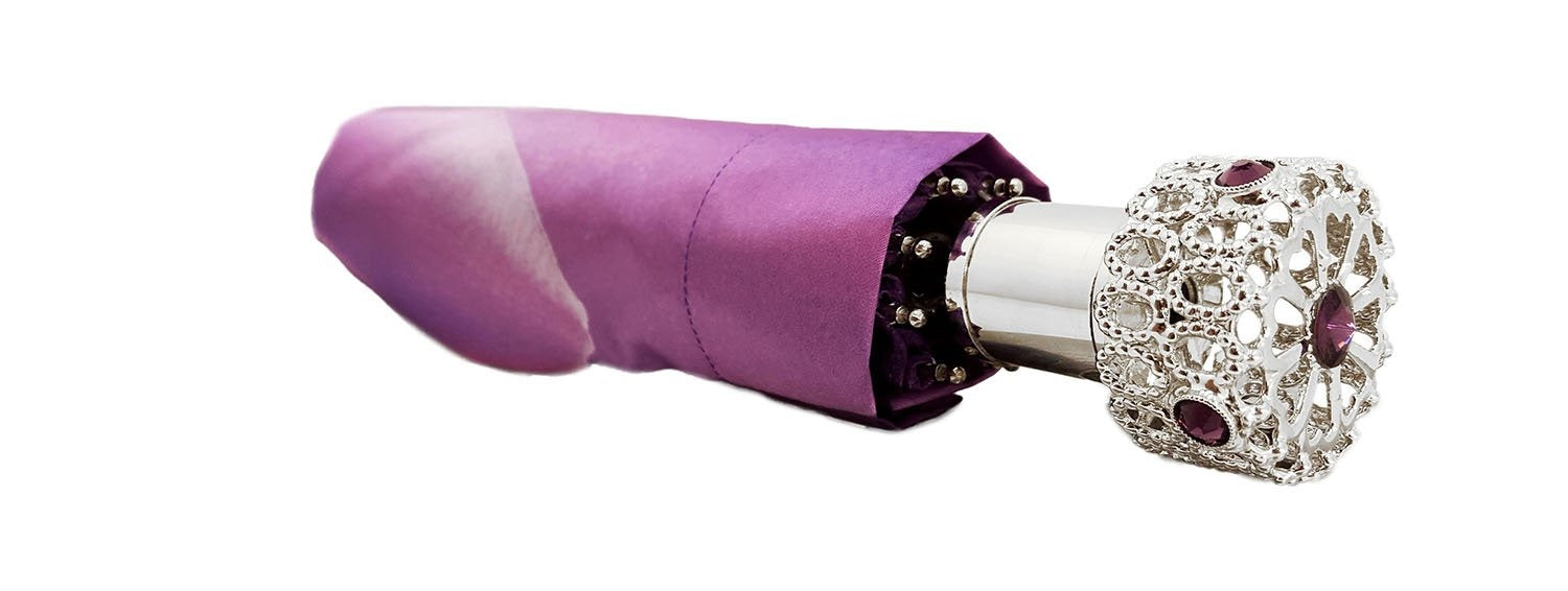 Lilac Flower Ladies Folding Umbrella with Silver-Plated Handle - il-marchesato