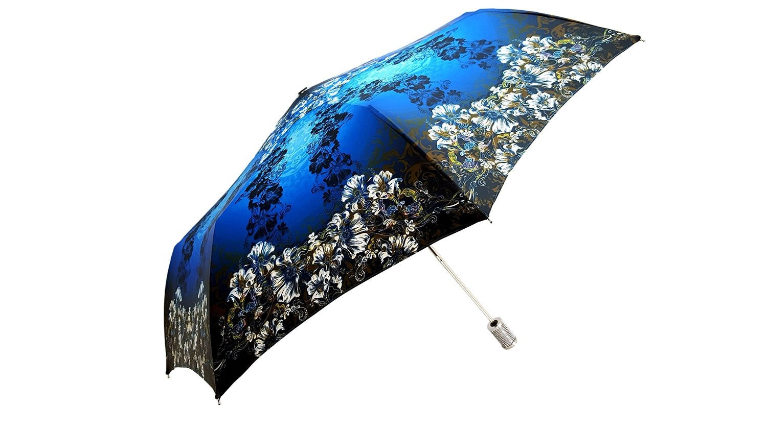 il Marchesato Women's Folding Umbrella Exclusive Blue Flowered Design - il-marchesato