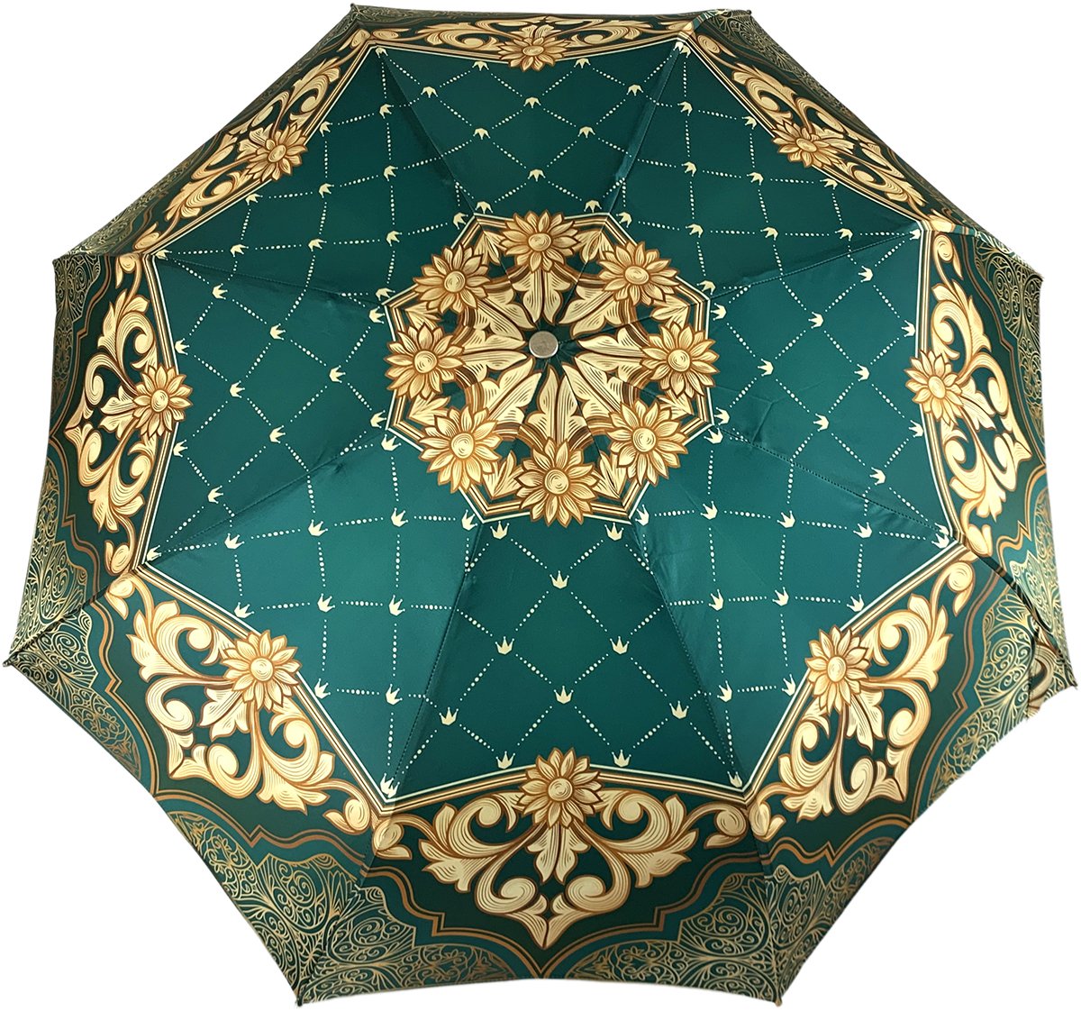 Green and Beige  Women's Folding Umbrella - IL MARCHESATO LUXURY UMBRELLAS, CANES AND SHOEHORNS